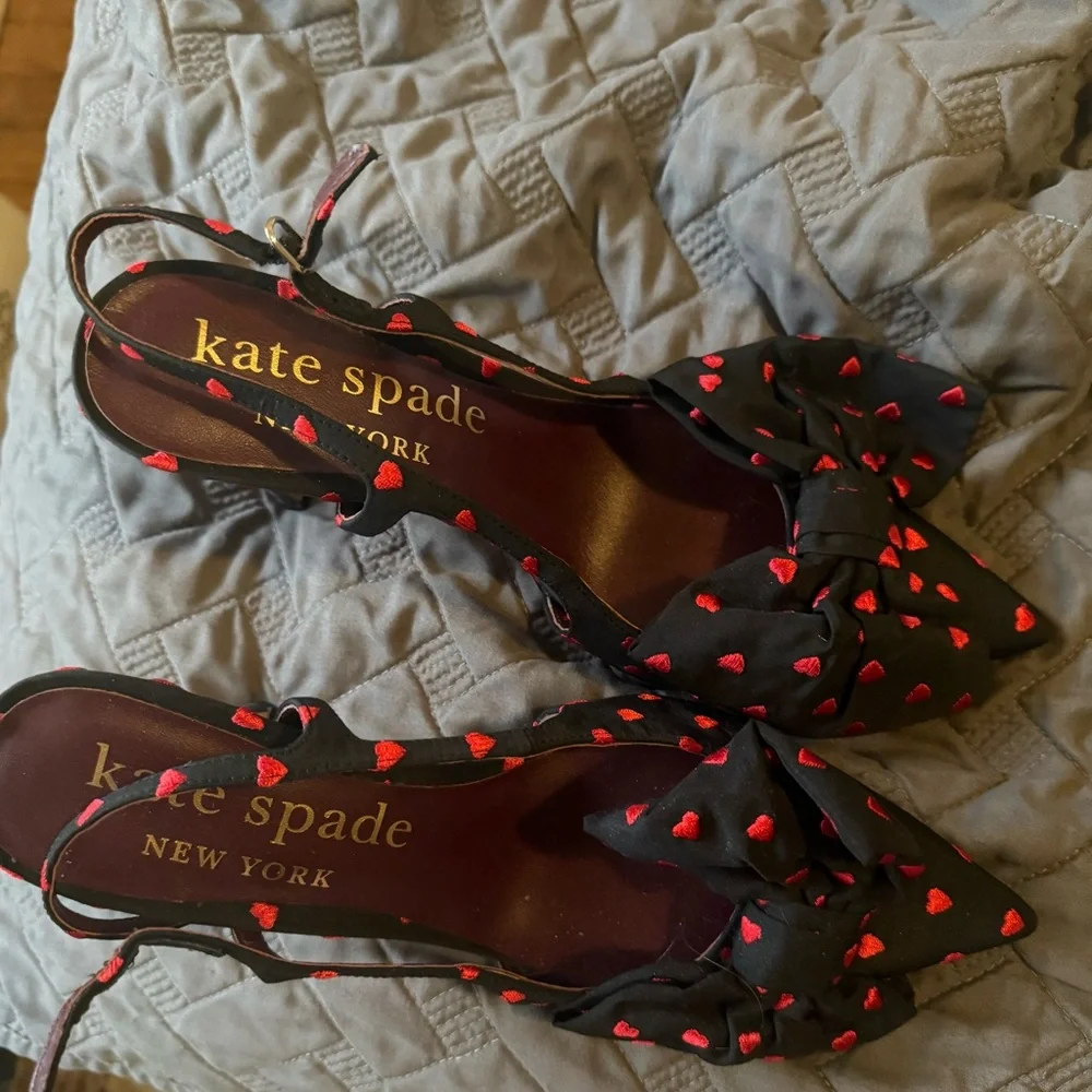 Kate Spade Sheela Black Heels with Red Heart Accents - Picture 1 of 5